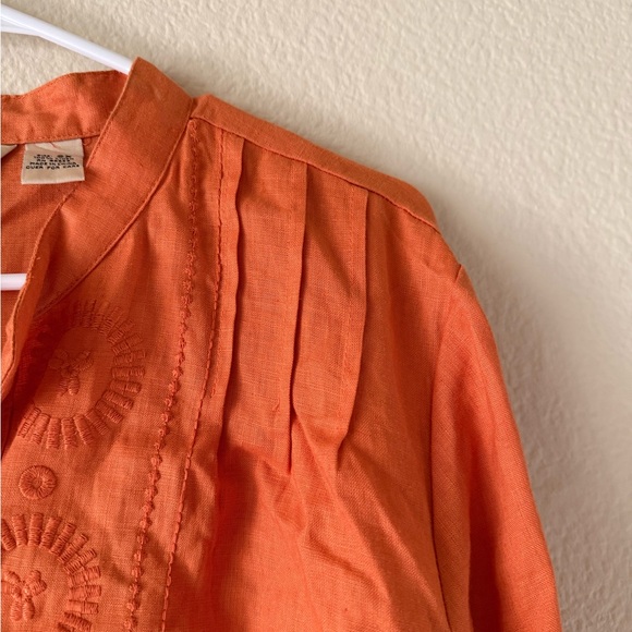ECOLOGIE Orange Linen Blouse Embroidered Boho Tunic Size 2X - Picture 9 of 13